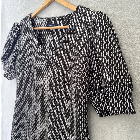 Tommy Hilfiger Puff Short Sleeve Swing Dress Pull On Black White Vneck Size 14 - Picture 10 of 16